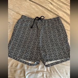 Men Swim Trucks Drawstring Bathing Suit Black and White Size Large